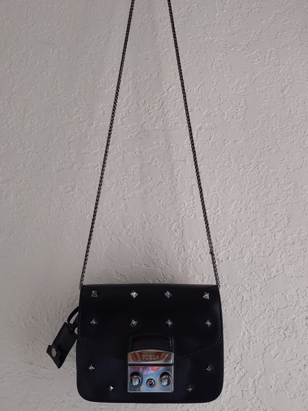Furla Metropolis Black Studded Leather Chain Crossbody Bag - Picture 5 of 16